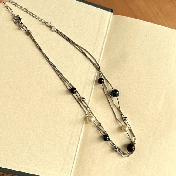 Anthropologie Silver Toned Necklace with fake Pearls - Picture 4 of 5